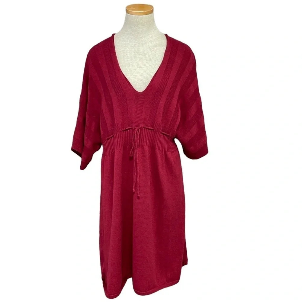 Studio M Sweater Dress Womens X Large Red Short Sleeve V-Neck